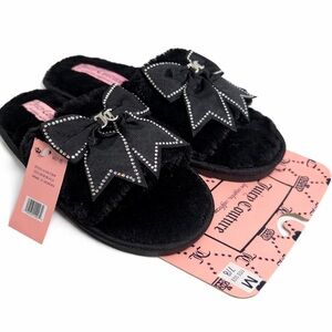 Juicy Couture Black Slippers with Rhinestone Bow